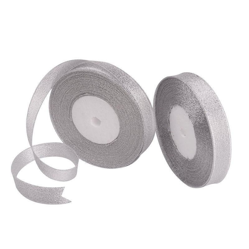 Feyarl Glitter Metallic Silver Ribbon 5/8-inch Wide Premium Sparkly Ribbon Gift Crafters Sewing Ribbon Wedding Party Brithday Wrap Card Making Hair Bows Floral Projects Ribbon (Silver) - Image 2
